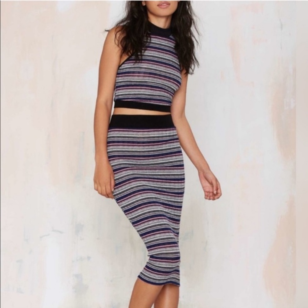 NWOT Nasty Gal Striped Knit Bodycon Midi Skirt - Picture 4 of 6